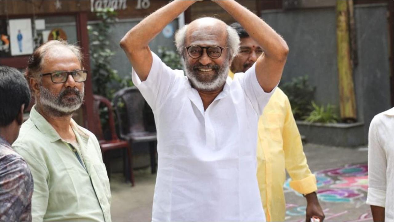 Superstar Rajinikanth greets fans outside his Chennai residence on New Year