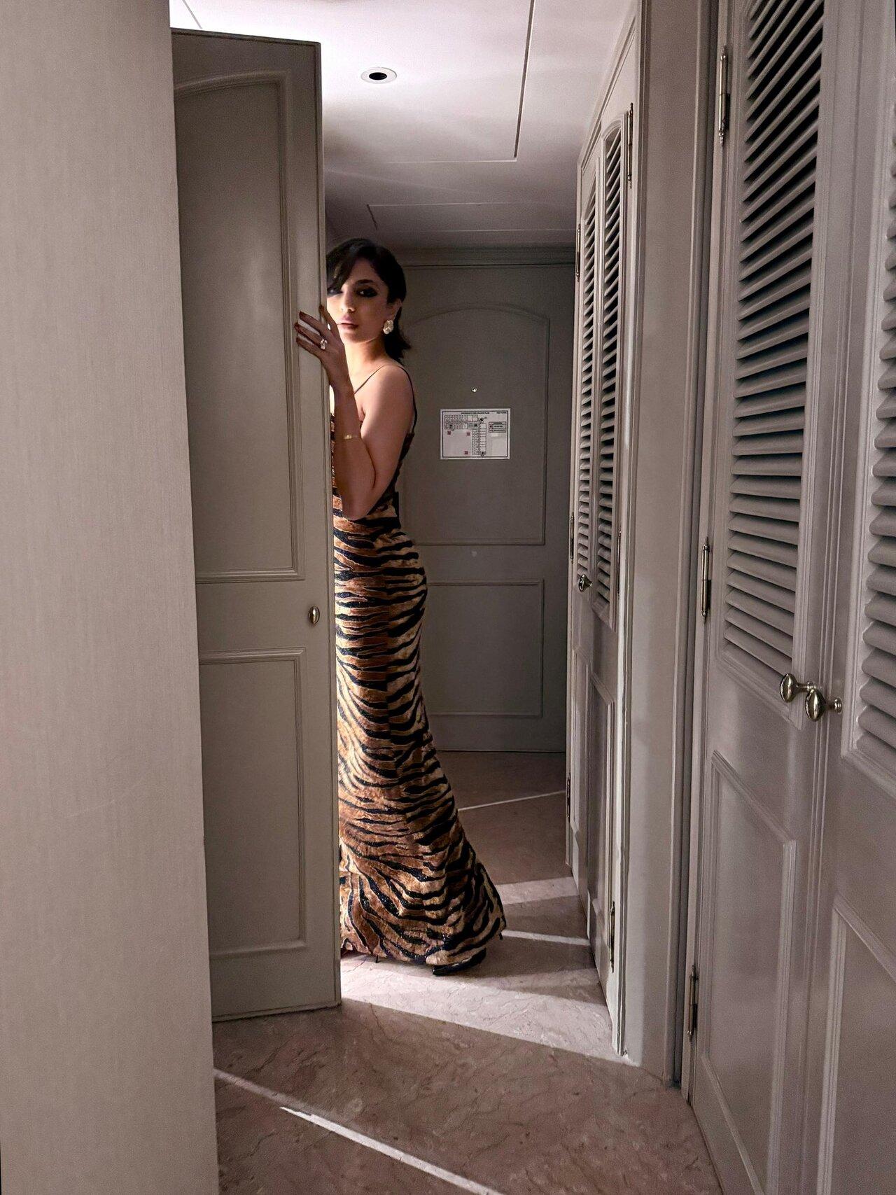 Sobhita Dhulipala, who starred alongside Sabyasachi in Made in Heaven 2 stunned in a tiger-printed strappy gown. 