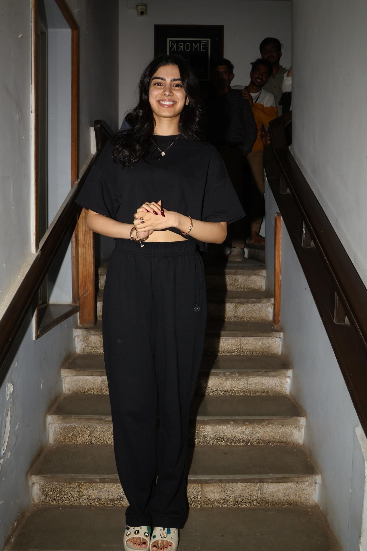 Khushi Kapoor was all smiles as she was photographed outside Krome Studio.