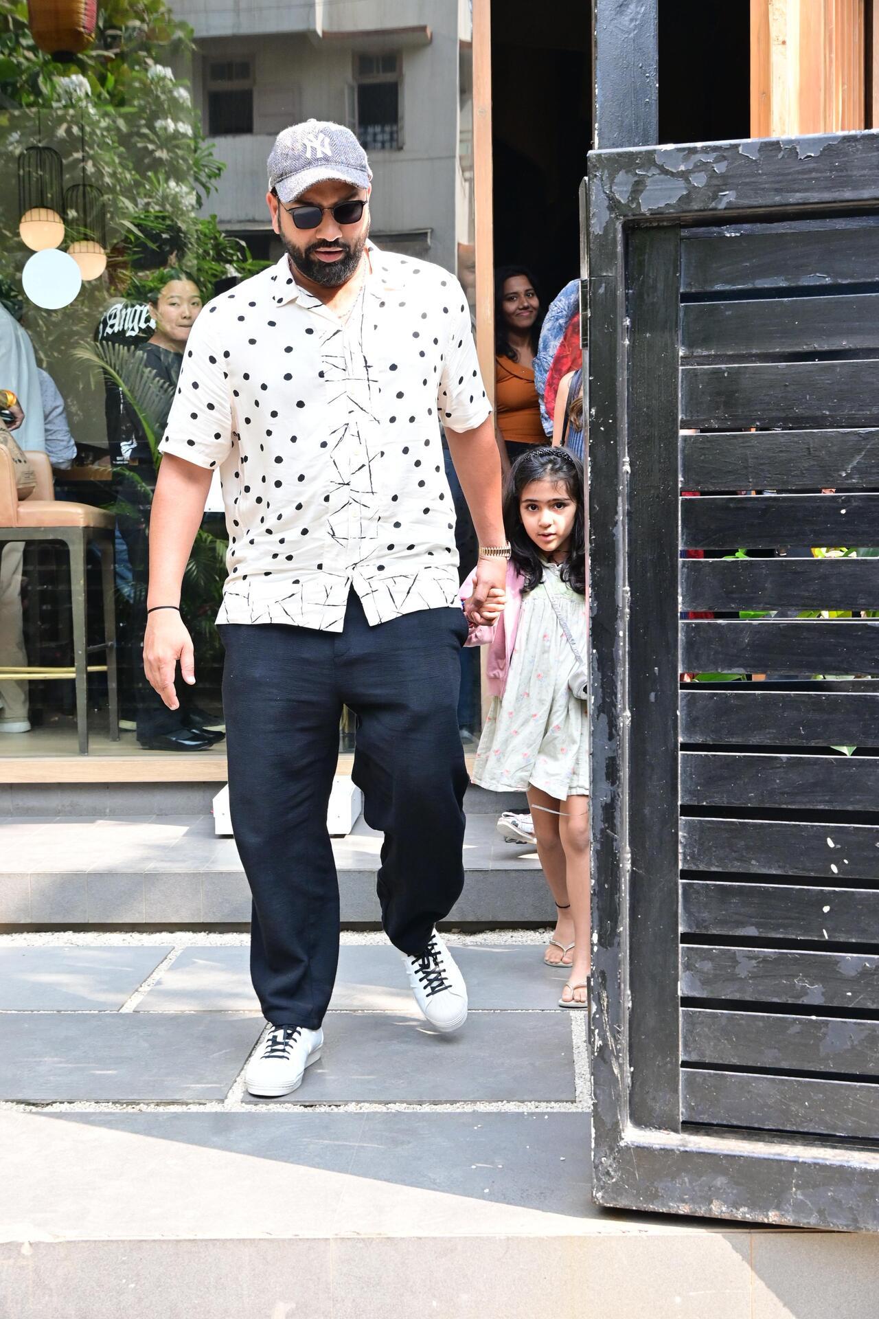 Indian cricket captain Rohit Sharma was spotted in the city with his wife Ritika and their daughter