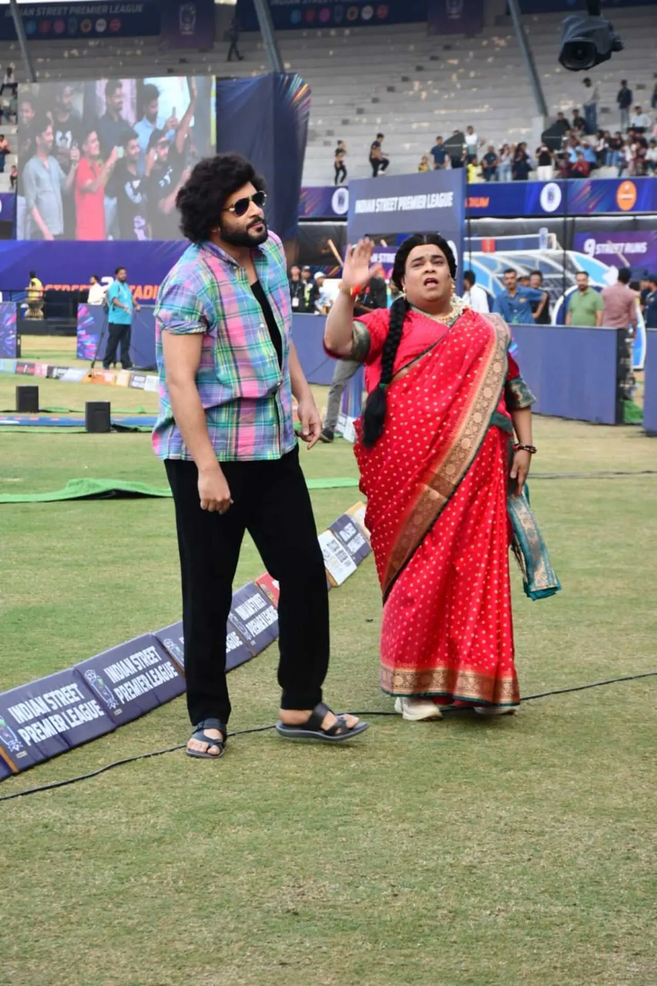 Comedians Krushna Abhishek and Kiku Sharda entertain the crowd during the launch ceremony