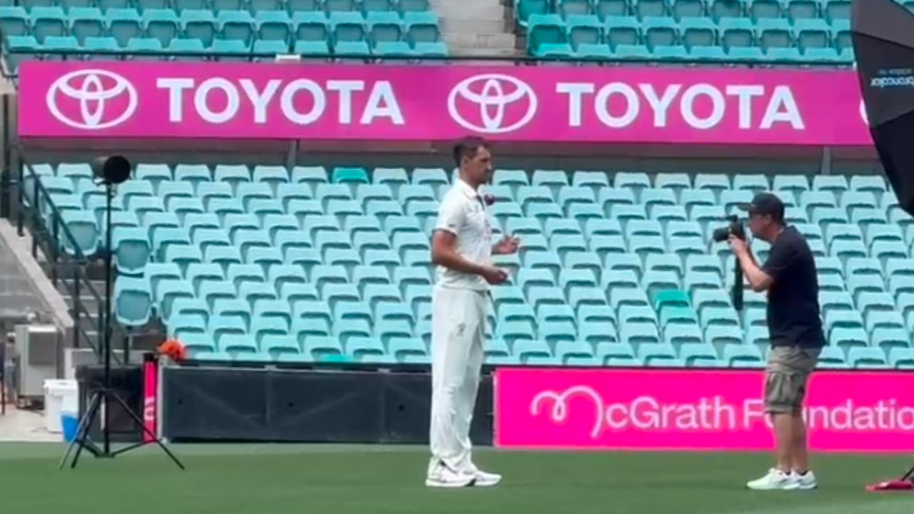 Australia's lead pacer Mitchell Starc was busy with the shoot. The Aussies were wearing pink capes ahead of the fifth Test match against Team India