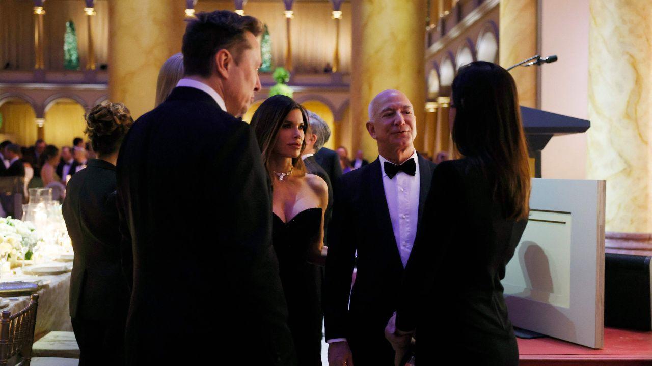The President-elect framed the event as part of a larger political realignment, stating that it would lead the country for generations and expressed confidence in the lasting impact of this moment in American history
In Pic: (L-R) Elon Musk, Lauren Sánchez, and Jeff Bezos speak to one another at a candlelight dinner