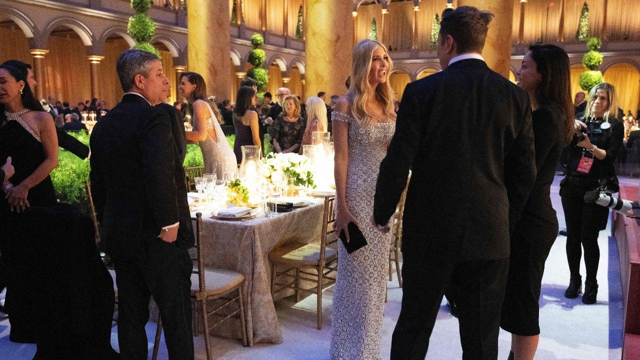 He further spoke about the coalition of people who had helped bring about this moment, referring to hard-working patriots from various backgrounds
In Pic: Elon Musk (2L) and Ivanka Trump (3R) talk before US President-elect Donald Trump speaks at a candlelight dinner