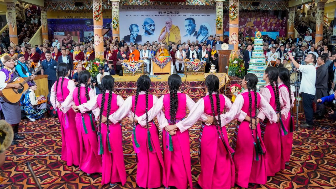 The occasion was also marked with cultural performances from various groups. The celebrations started with a song for the Dalai Lama performed by Switzerland-based Tibetan singer Jamyan Choeden. It was followed by a dance performance by a group of Mongolian and Albanian artists