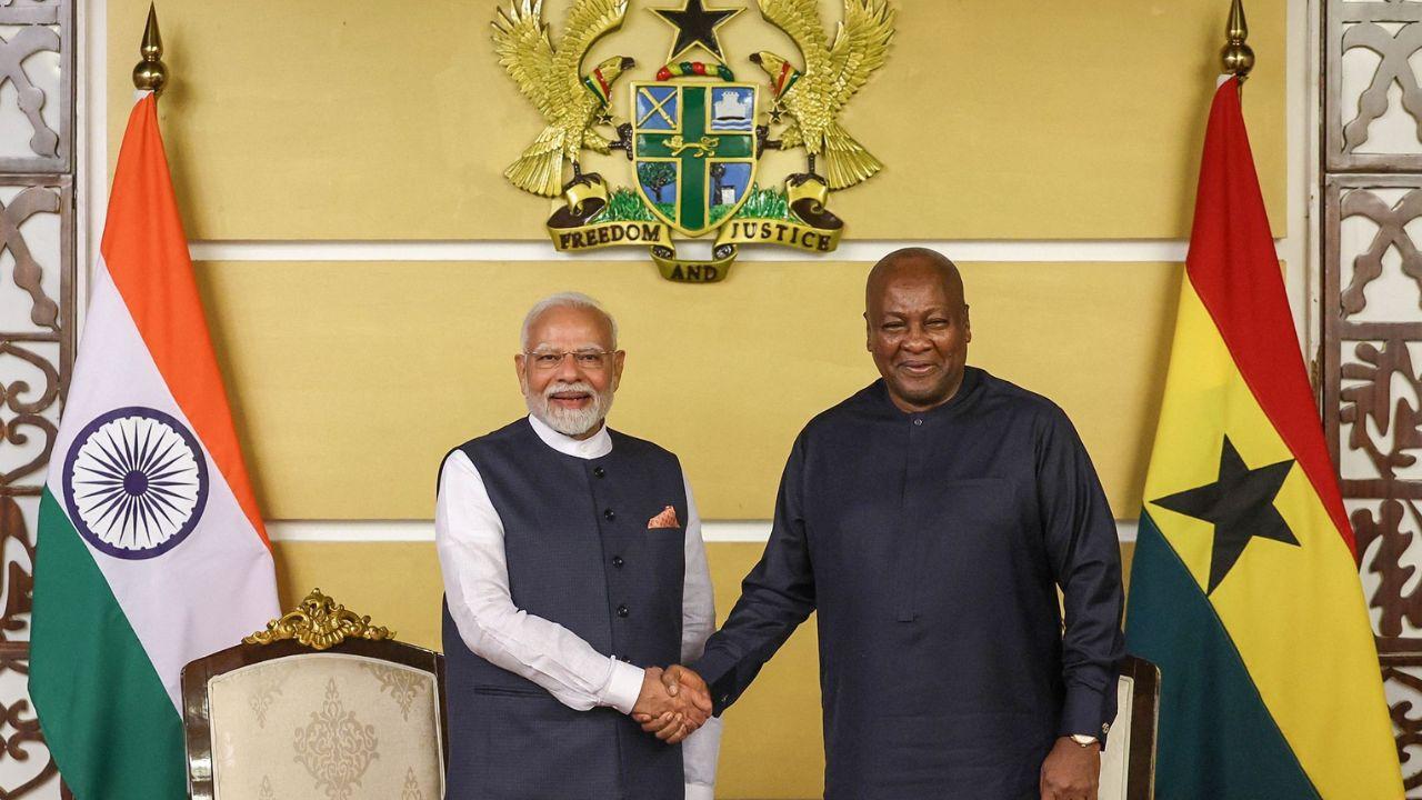 PM Modi on Wednesday was conferred the national honour of Ghana, Officer of the Order of the Star of Ghana, by its President, John Dramani Mahama, in recognition of his 