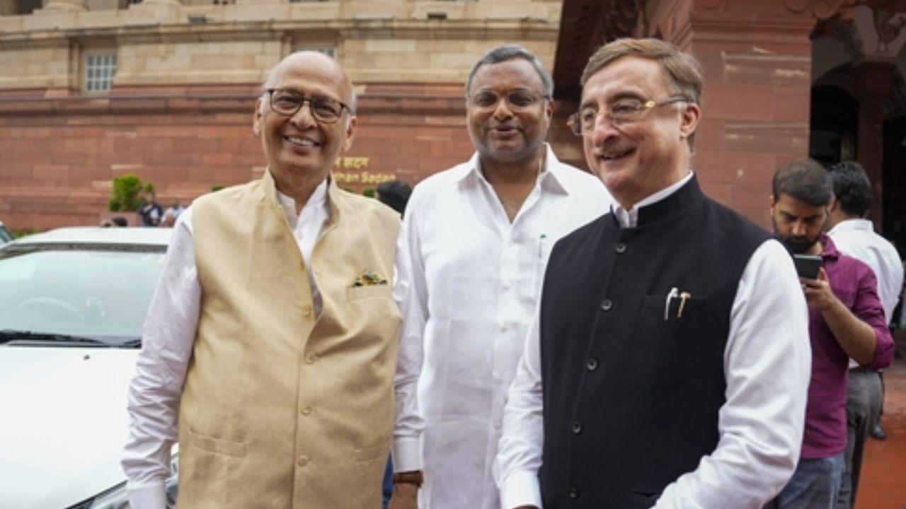 Congress MPs Abhishek Singhvi, Karti Chidambaram, and Rajya Sabha MP Vivek Tankha were also seen during the Monsoon Session of Parliament in New Delhi on Wednesday.
