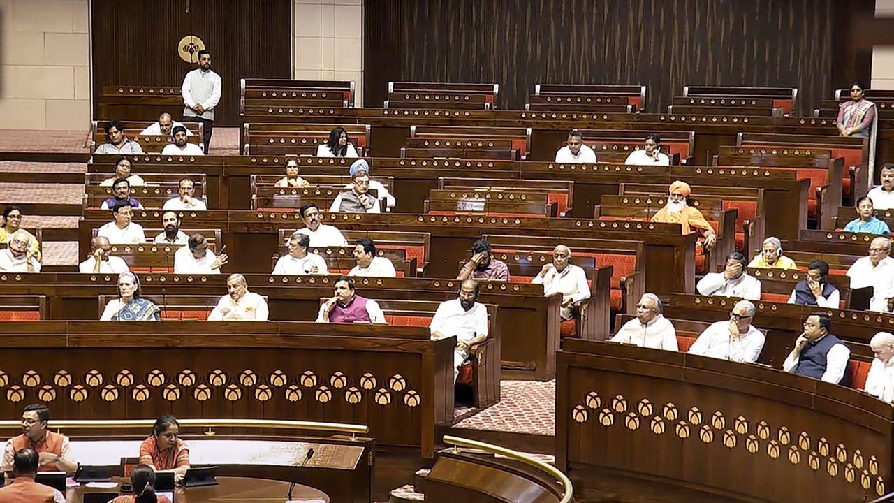 Soon after the House bid farewell to six retiring members, opposition MPs started protesting against Deputy Chairman Harivansh's decision to decline 30 notices under Rule 267, demanding a discussion on SIR.