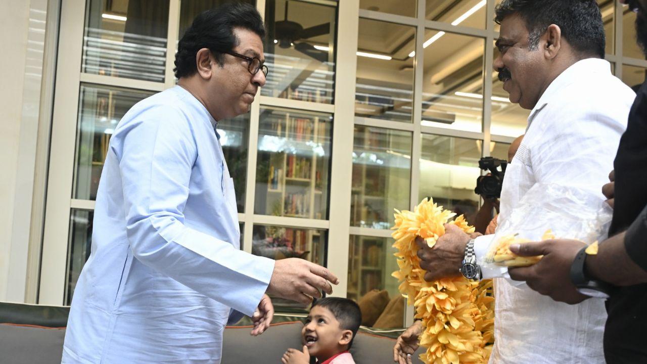 MNS chief Raj Thackeray was showered with bouquets, religious idols, and respect by party workers on the auspicious occasion of Guru Purnima on Thursday. 