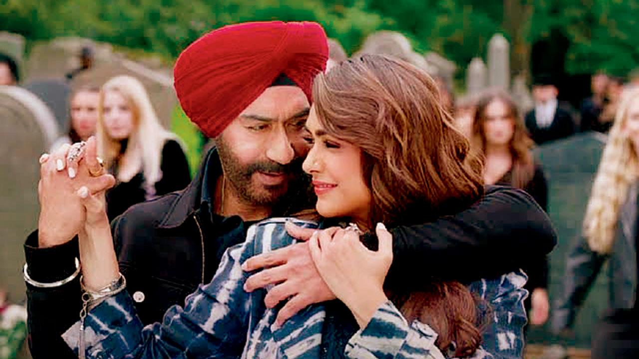 (From left) Ajay Devgn and Murnal Thakur in Son of Sardaar 2