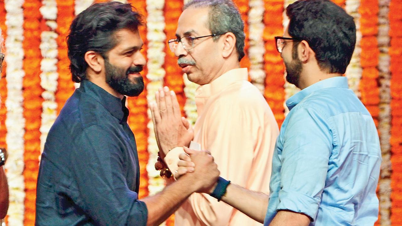 The camaraderie was also apparent between Raj’s son Amit (left) and Uddhav’s son Aaditya