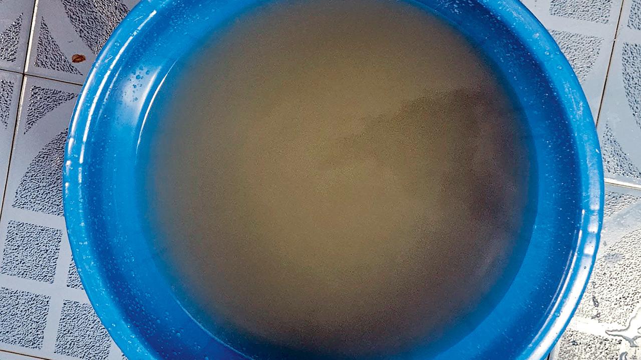The contaminated water received by the residents of Bandra East. Pic/Dr Ajit Desai, President, Bandra East alm
