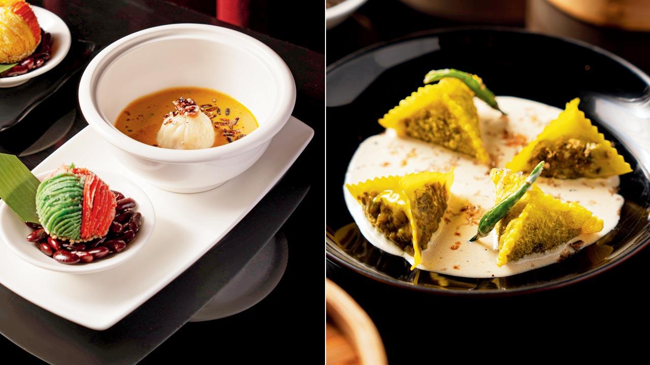 Himalayan soupy dumpling; (right) Emerald Spiced Wonton