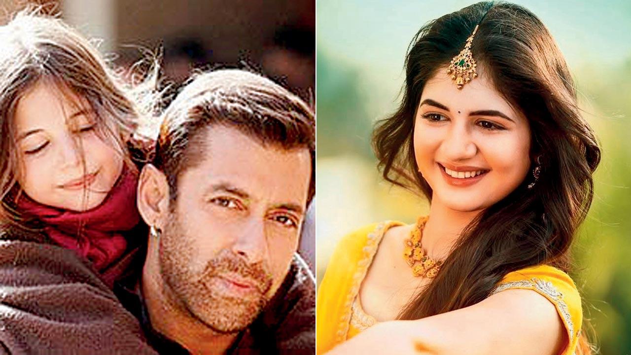 Harshaali Malhotra with Salman Khan in Bajrangi Bhaijaan; (right) Harshaali