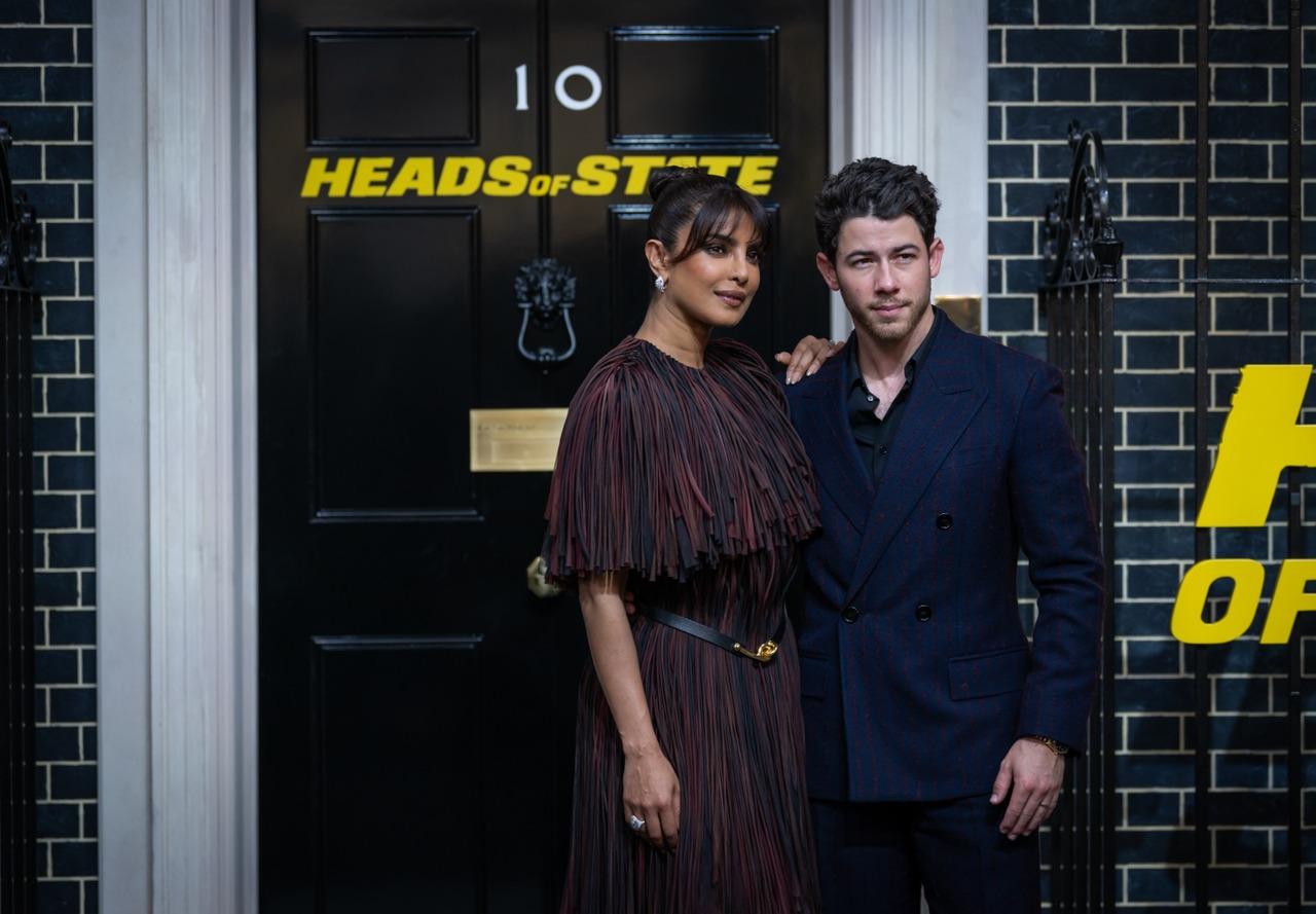 Priyanka Chopra with husband Nick Jonas
Priyanka and Nick Jonas make a jaw-dropping pair at the Heads of State London premiere — bringing coordinated couture and pure power couple aura to the carpet