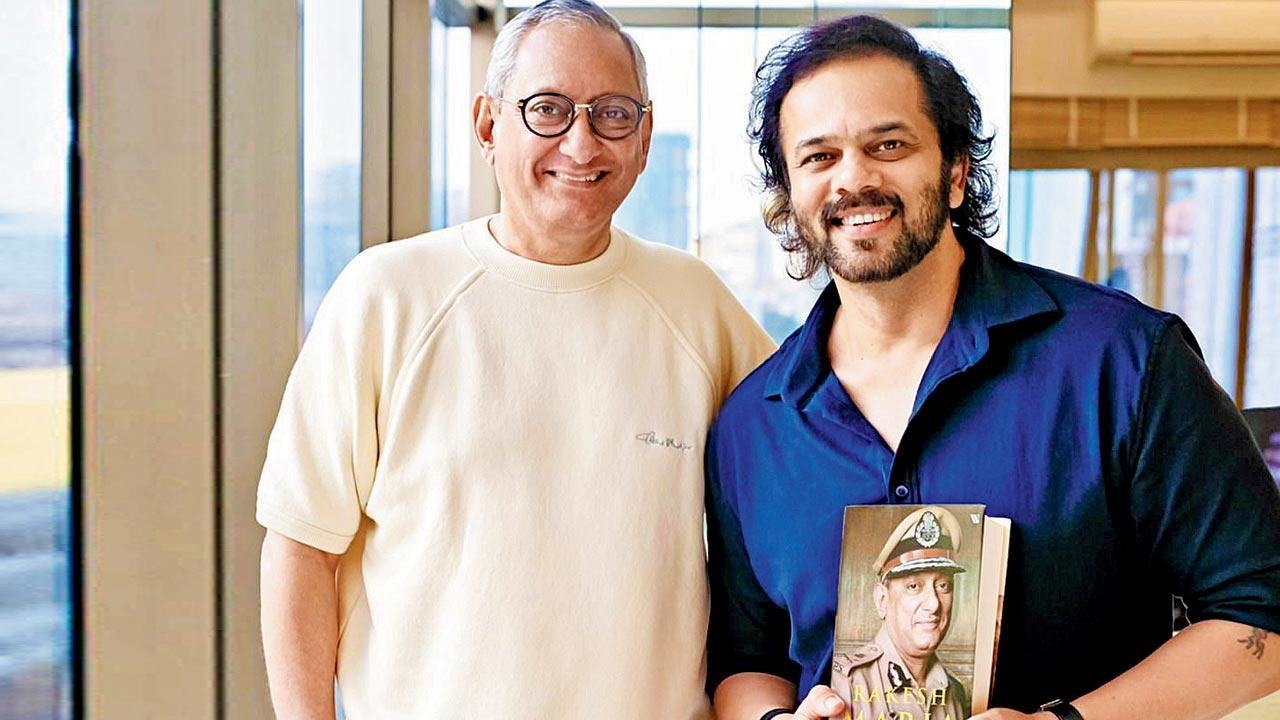 (From left) Rakesh Maria with Rohit Shetty. Pics/Satej Shinde, Instagram, X