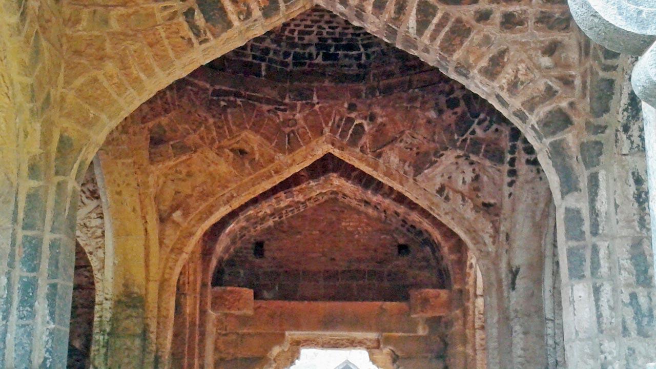A section of the Teen Darwaza gateway inside Panhala Fort