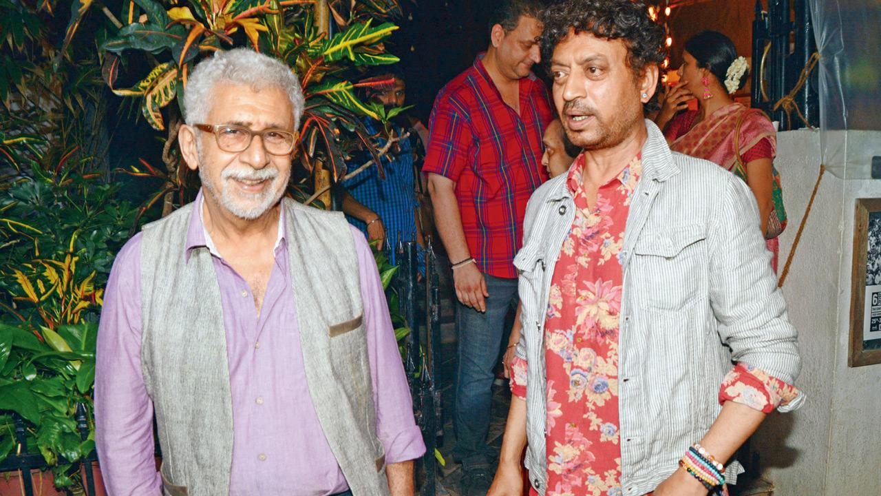 Naseeruddin Shah and the late Irrfan Khan at Prithvi Theatre for the Ansh Darshak Utsav in 2017. Pic/Satej Shinde