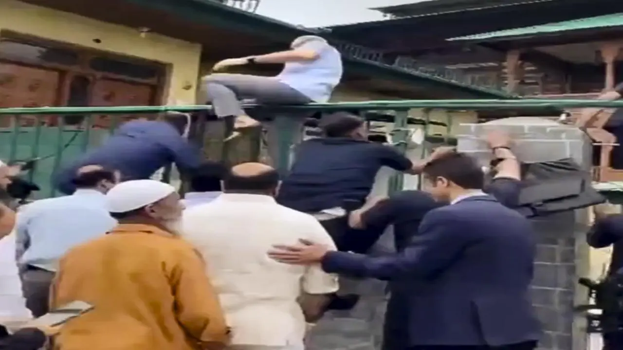 Jammu & Kashmir CM Omar Abdullah scales graveyard gates in Srinagar — see photos