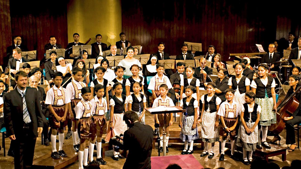 The Muktangan Children’s Choir at a Bombay Chamber Orchestra concert at Tata Theatre in 2009. PIC COURTESY/MUKTANGAN EDUCATION TRUST