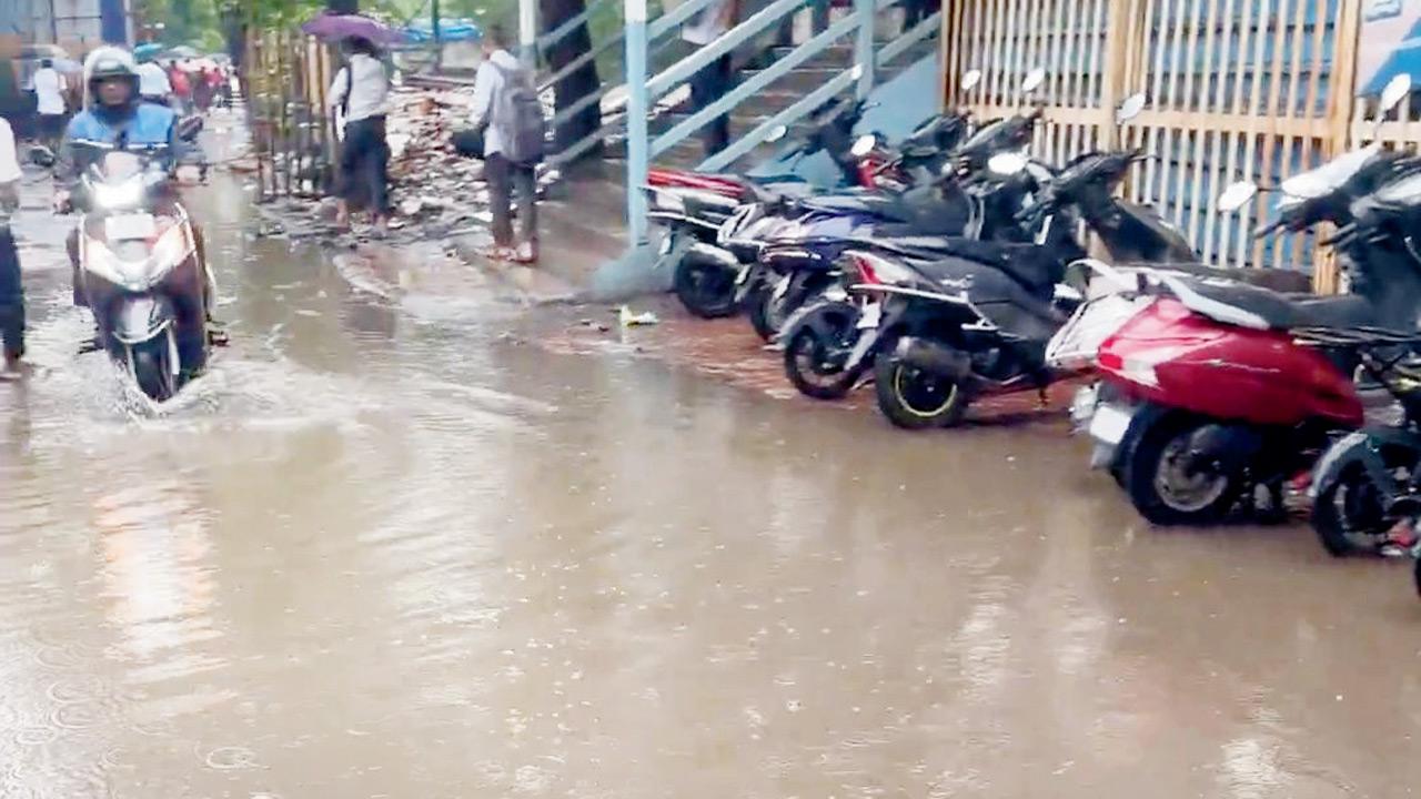 The area outside Prabhadevi station that has been witnessing waterlogging during the monsoon season for the past six years. Pics/By Special Arrangement