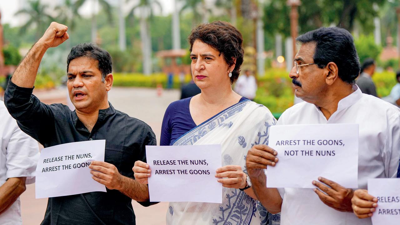 Priyanka Gandhi leads protest in Parliament over arrest of Catholic nuns in Chhattisgarh