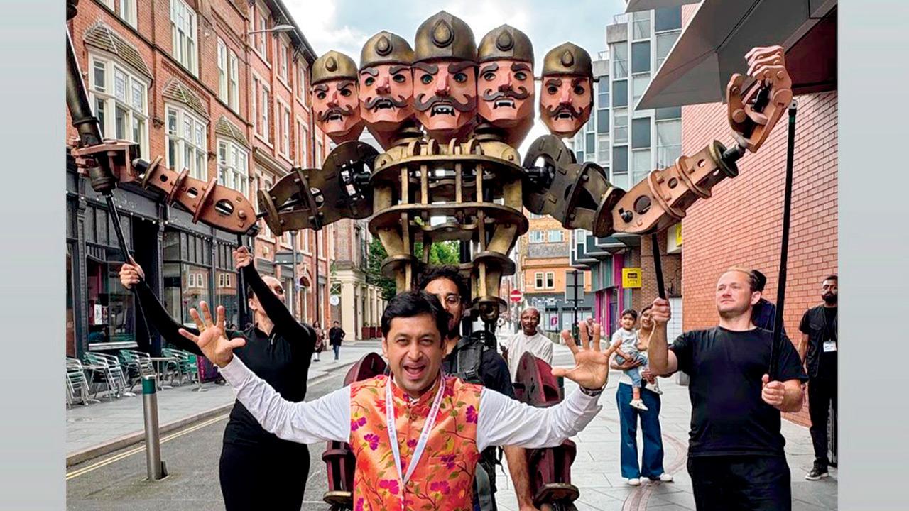 Satyajit Padhye with the Ravana puppet in  Leicester. PIC COURTESY/SATYAJIT PADHYE