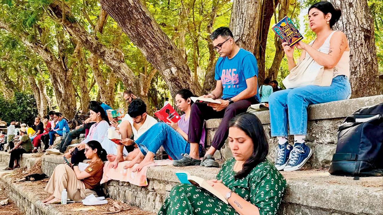 Readers at a recent session by the lake in SGNP. PIC COURTESY/SGNP READS