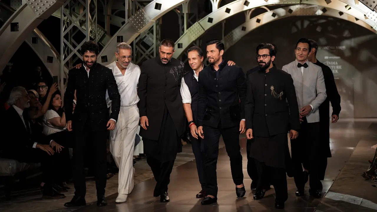 The fifth day ended with Shantnu & Nikhil unveiling their collection titled ‘Metropolis’, which featured sculpted and draped silhouettes embellished with pearls, crystals and beads. The show was a star-studded affair as guests Arjun Rampal, Jim Sarbh, Randeep Hooda, Rajkummar Rao, Vihaan Samat, Zahan Kapoor and Rahul Khanna joined the designer duo on stage to close the presentation.
The remaining three days of Hyundai India Couture Week 2025, which is an initiative by the Fashion Design Council of India (FDCI), will see showcases featuring creations by designers Jayanti Reddy, Aisha Rao, Rimzim Dadu and JJ Valaya, and label Rohit Bal.