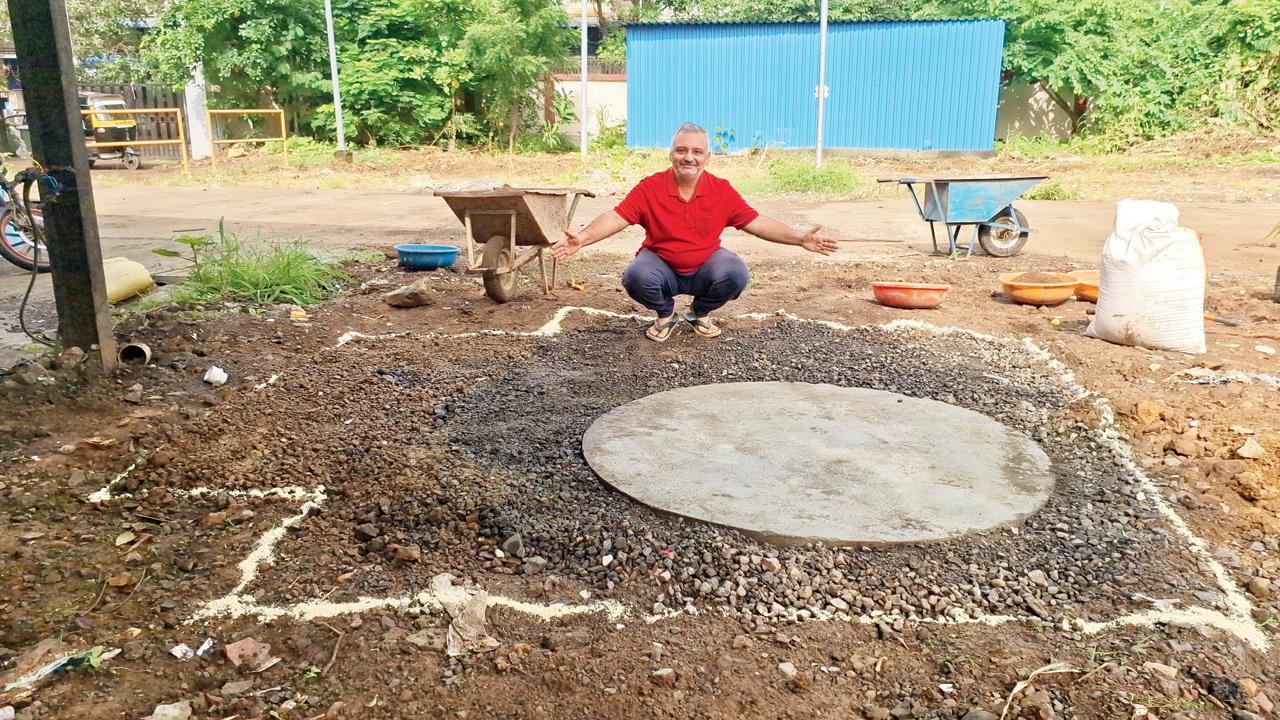 Subhajit Mukherjee at a rainwater harvesting site in Malad. PIC COURTESY/MISSION GREEN MUMBAI