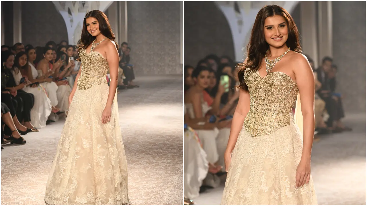 ICW 2025, Day 2: Tara Sutaria shines in ivory-gold ensemble by Isha Jajodia