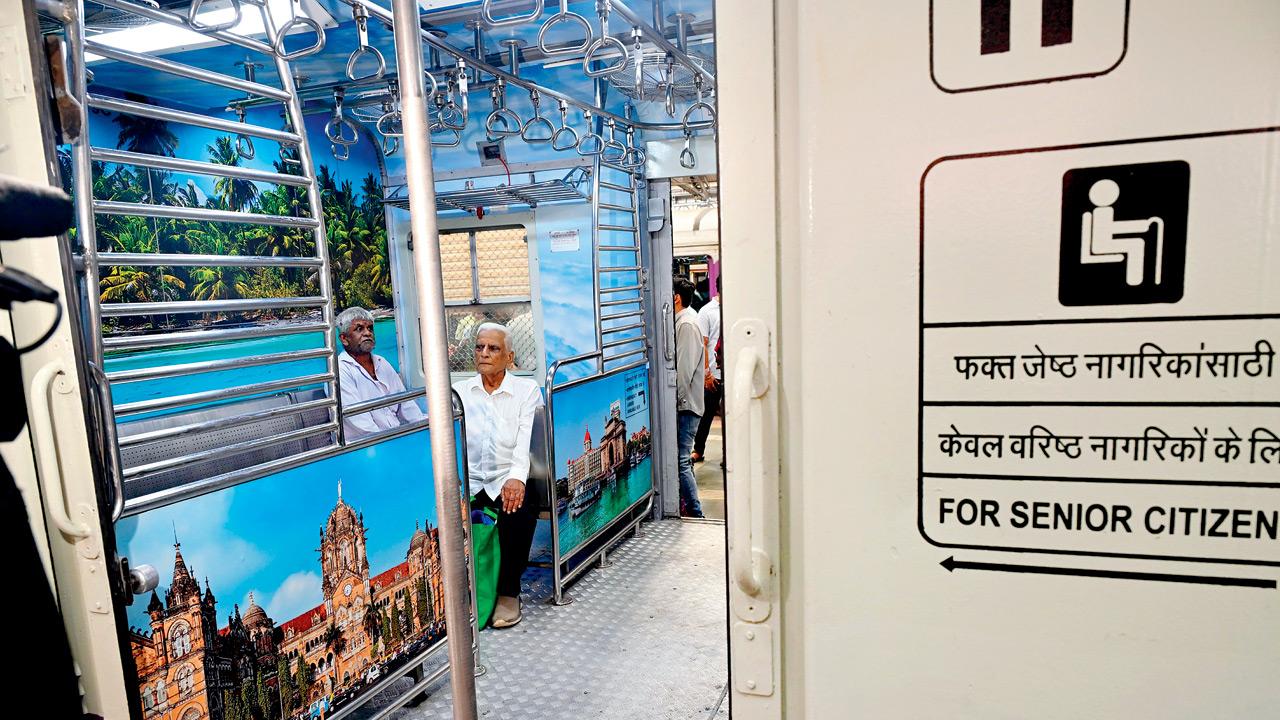 First Mumbai local train with a dedicated coach for senior citizens. PICS/RAJENDRA B AKLEKAR