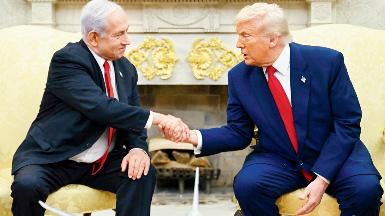 Trump, Netanyahu at the White House on April 7. File pic/AFP