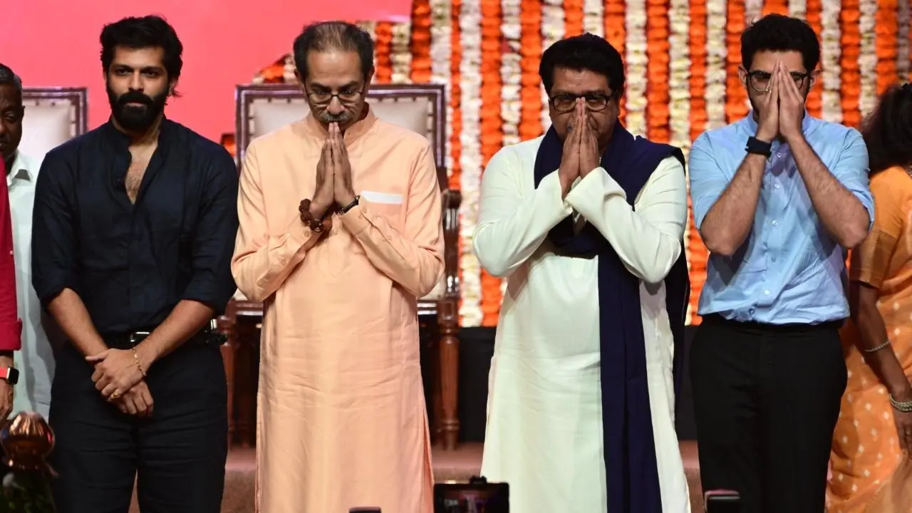 Divided politically, Raj and Uddhav Thackeray share stage at 'victory' rally