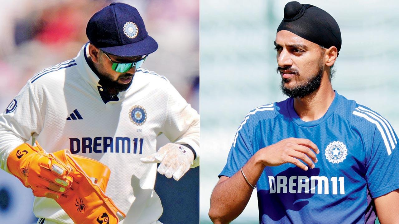 Wicketkeeper Rishabh Pant leaves the field after injuring his left  index finger on Day One of the Lord’s Test recently; (right) pacer Arshdeep Singh during India’s practice session at Lord’s last week
