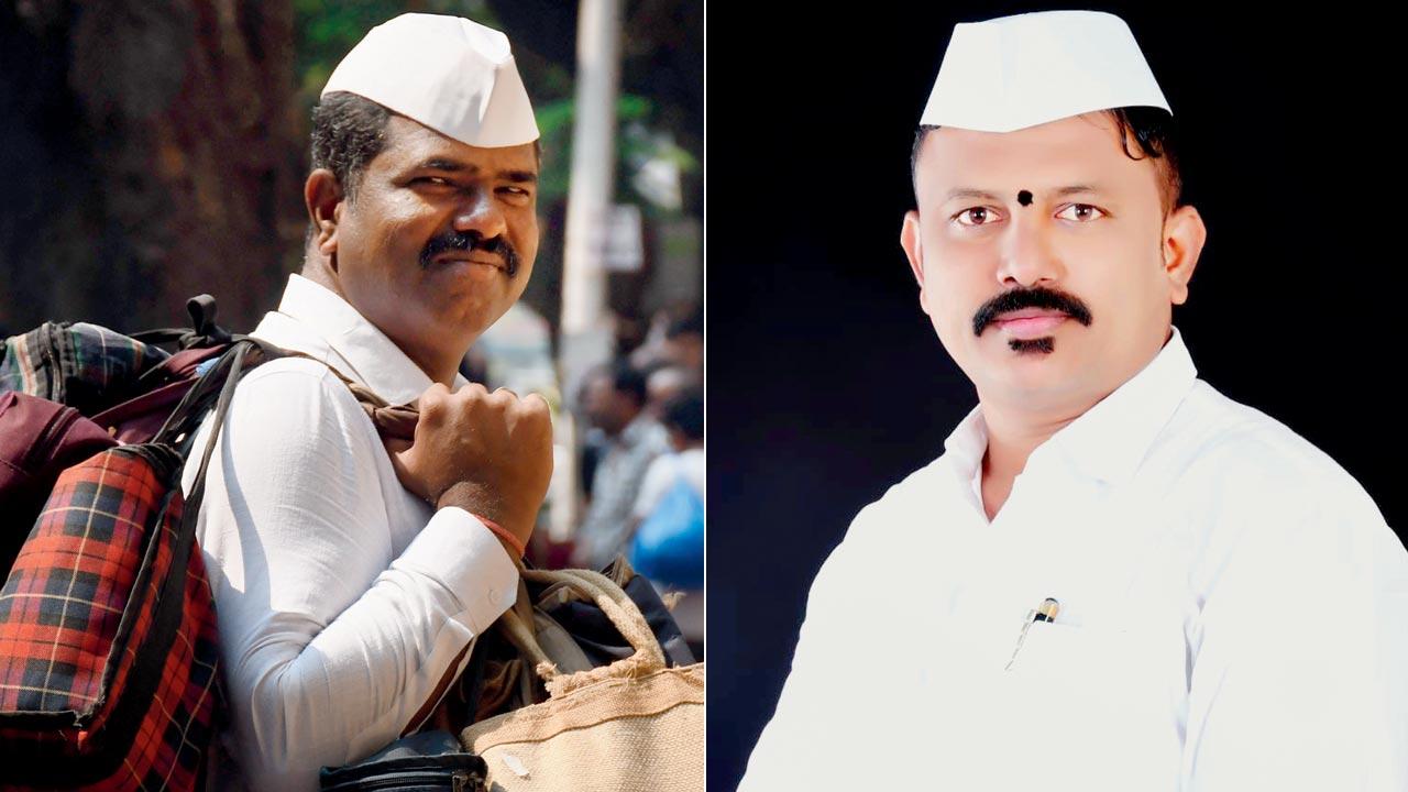 A dabbawala at work in Mumbai. File pic/Ashish Raje; (right) Ulhas Muke