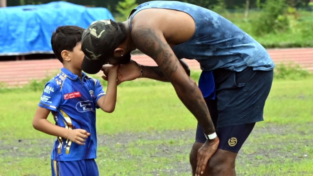 During the session, Pandya was spotted checking on Agastya after the little one appeared to suffer a minor injury while tagging along with his father