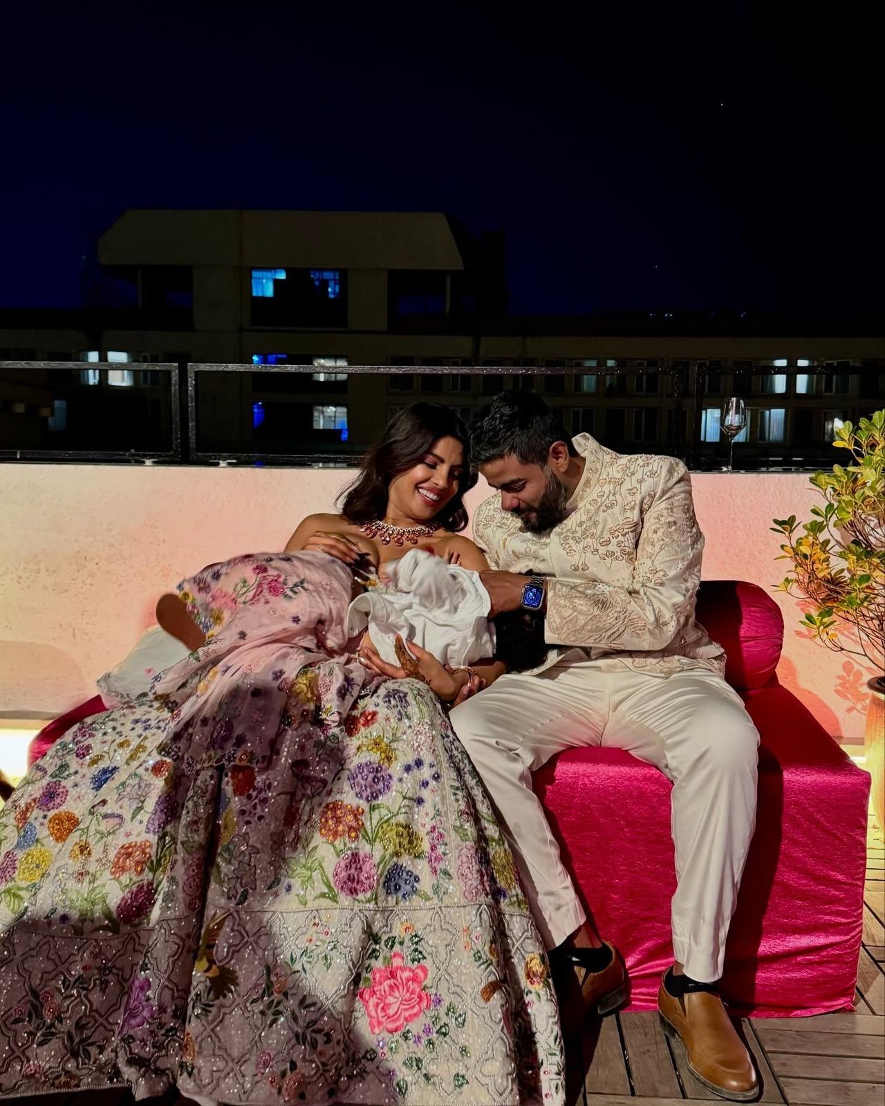This picture of the monther-daughter with Priyanka's brother Siddharth from his wedding celebration highlights their bond. As PeeCee holds the little girl close, the uncle plays with his dearest niece. 