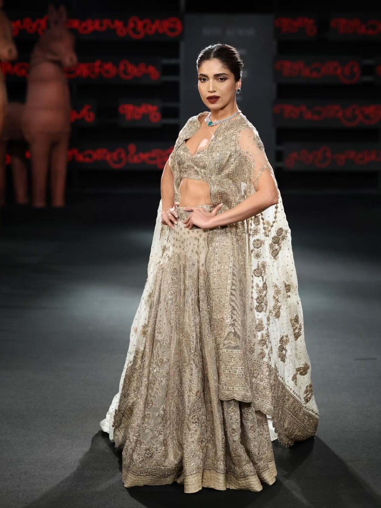 Bhumi Pednekar turned showstopper for Ritu Kumar at the India Couture Week 2025 on 27th July. She looked gorgeous in the crystal-draped lehenga with a net embellished cape.