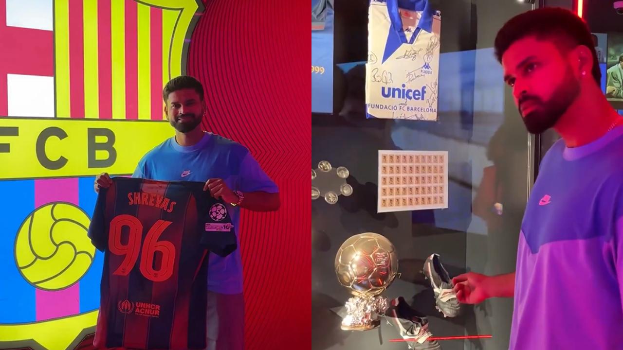 Shreyas Iyer visits FC Barcelona`s camp after Team India`s meet-up with Man U Shreyas Iyer visits FC Barcelona`s camp after Team India`s meet-up with Man U