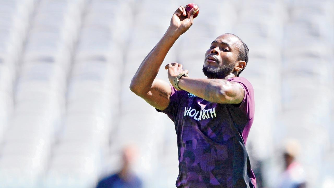 Jofra Archer during England’s practice session at Lord’s yesterday