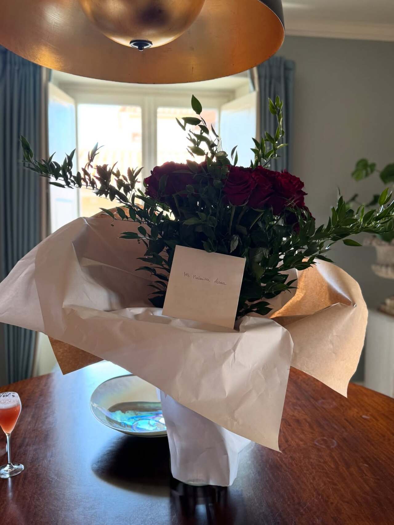 Welcomed with the roses right in her lavish room 