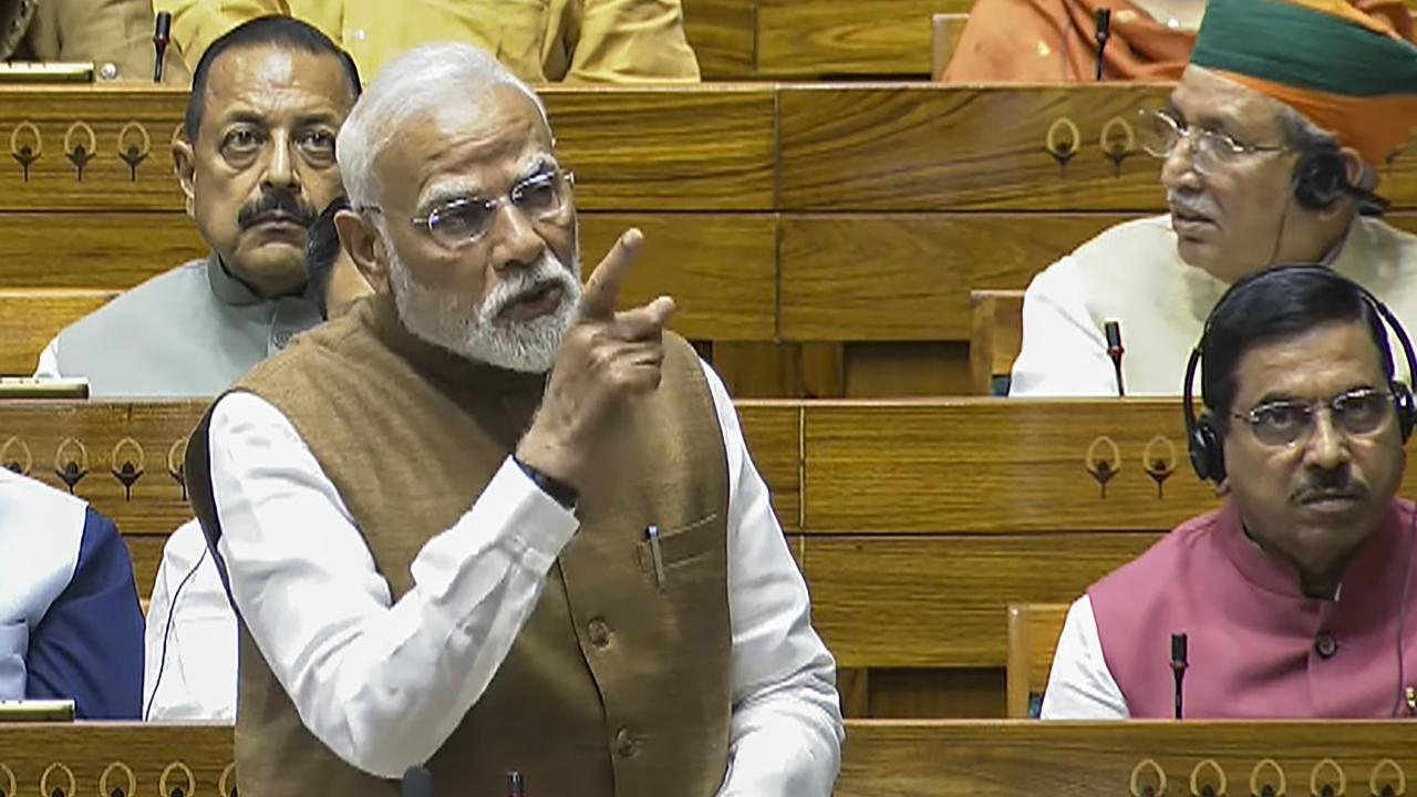 PM Modi, while speaking on Operation Sindoor in Lok Sabha, said that the world saw the strength of self-reliant India during Operation Sindoor. Pics/PTI