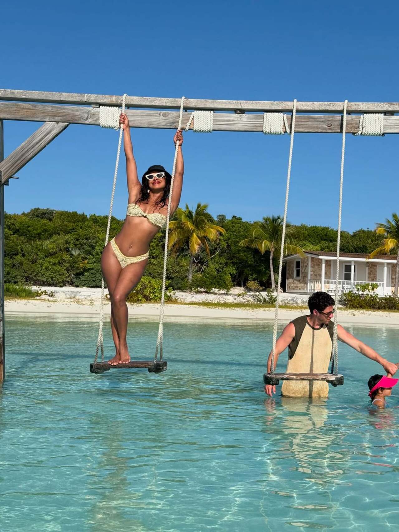 The stunning family: Nick and Priyanka are surely enjoying their family time as they relax around the beach and click some memorable pictures