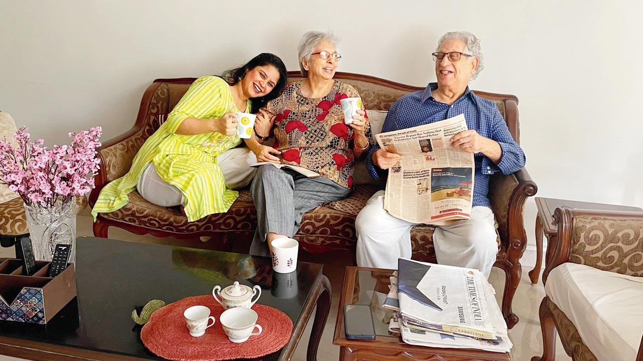 (Left to right) Vaishnavi Kanugula with the Parsi couple Adi and Banoo Kanga from whom she is leasing her flat