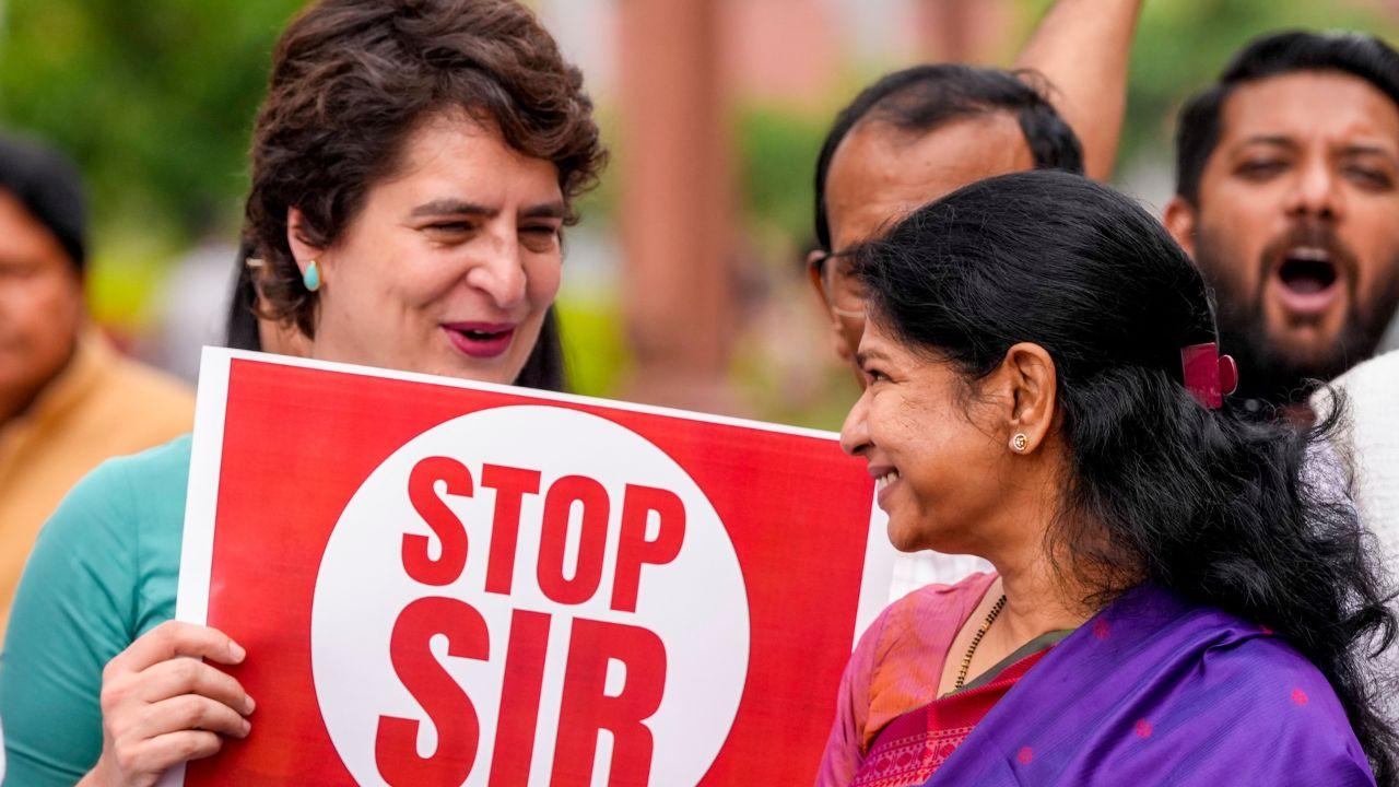 With 'Stop SIR' placards in hand, several MPs of the opposition, including those of the Congress, DMK, TMC, Samajwadi Party, RJD and Left parties, participated in the protest and raised slogans