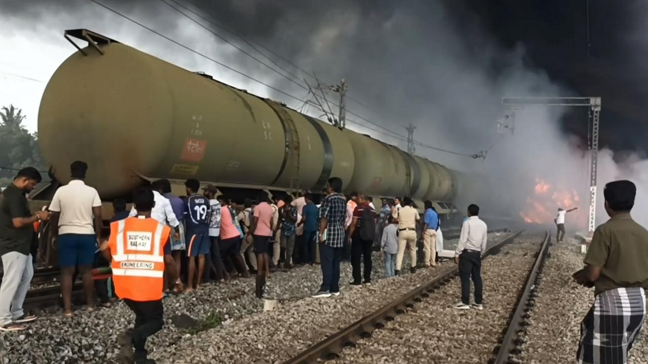 Fuel-laden goods train catches fire near Tamil Nadu's Tiruvallur