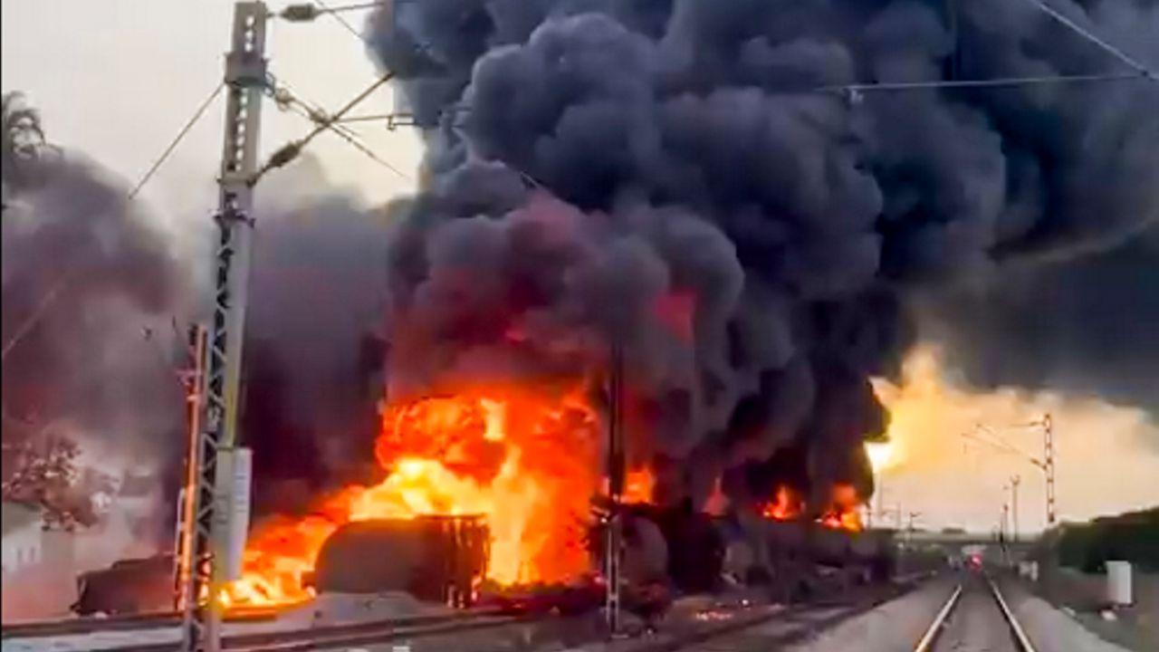 IN PHOTOS: Goods train carrying diesel catches fire in Tamil Nadu