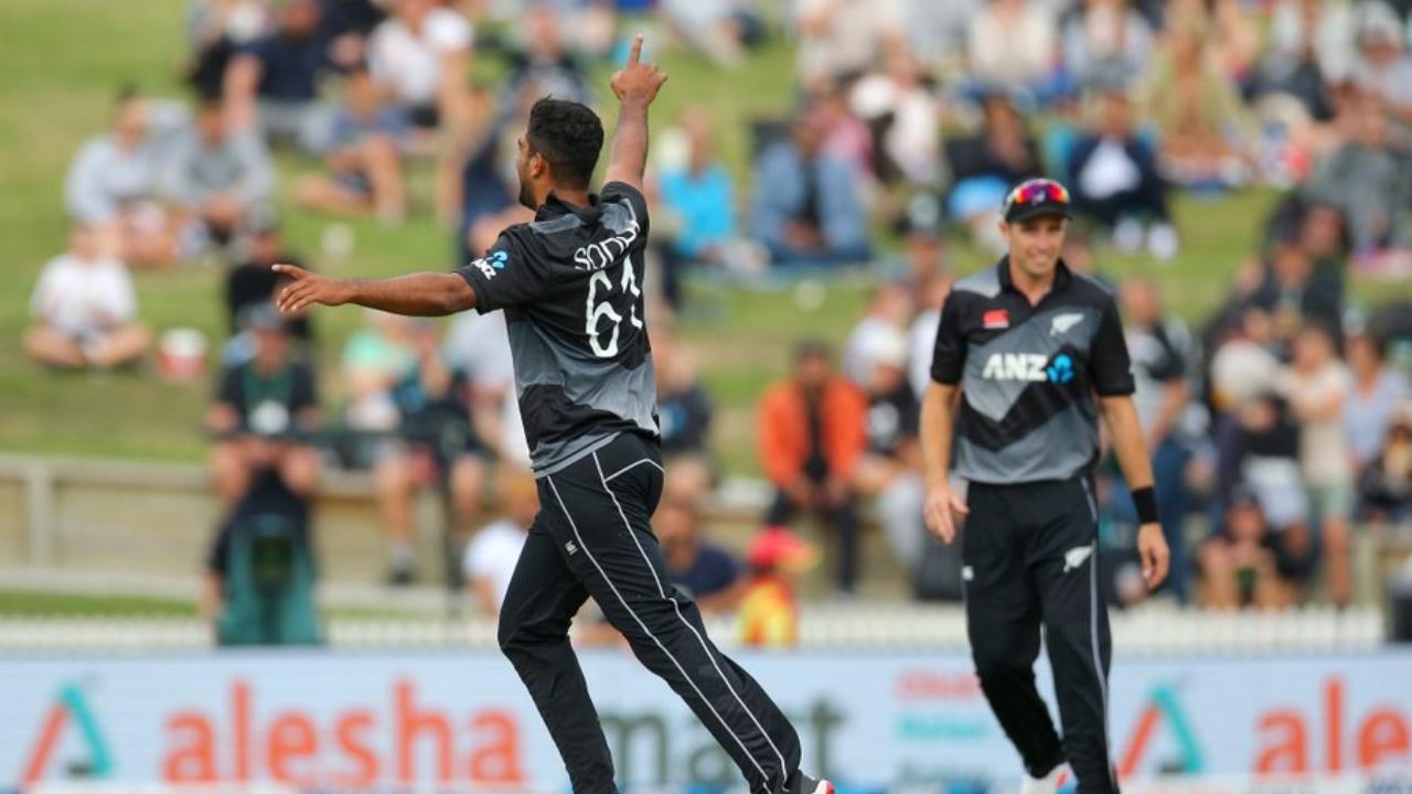 Sodhi now joins Tim Southee and Afghanistan's Rashid Khan in the elite club (Pic: X/@ICC)