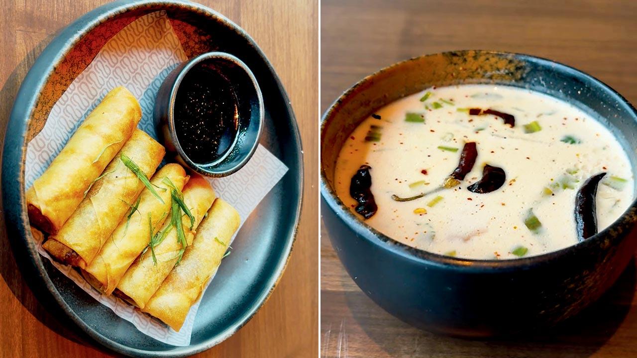 Spring roll; (right) Coconut and Galangal Soup